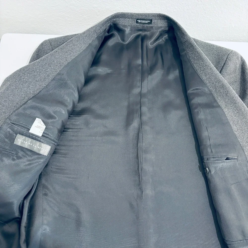 Oscar de la Renta Blazer Mens 42R Gray Lambswool Cashmere 2 Button Fully Lined